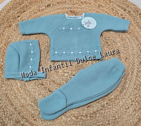 Conjunto lana jersey polaina y capota verde desde 00 hasta 6 meses C9023