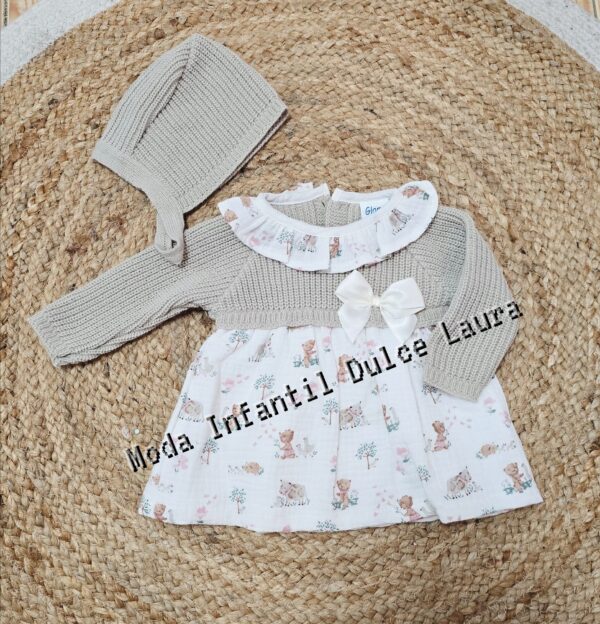 Vestido bambula ositos con capota desde 0 meses hasta 12 meses