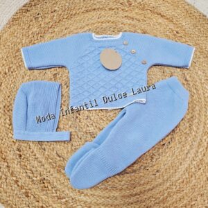 Conjunto 3 piezas lana azul eléctrico desde 00 hasta 6 meses C9002