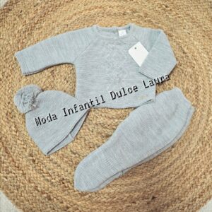Conjunto lana 3 piezas color gris desde 00 hasta 6 meses C9012