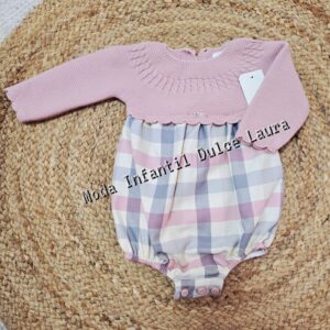 Pelele lana y tela cuadros rosa maquillaje desde 1 mes hasta 12 meses P9210