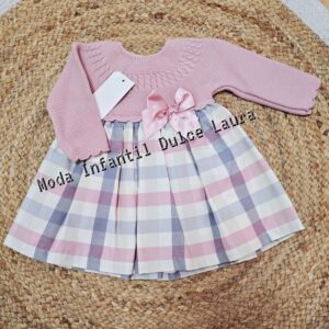 Vestido lana y tela de cuadros rosa maquillaje desde 1 m hasta 18 meses V9210