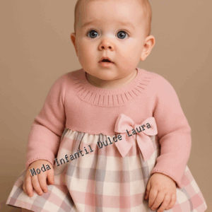 Vestido lana y tela de cuadros rosa maquillaje desde 1 m hasta 18 meses V9210