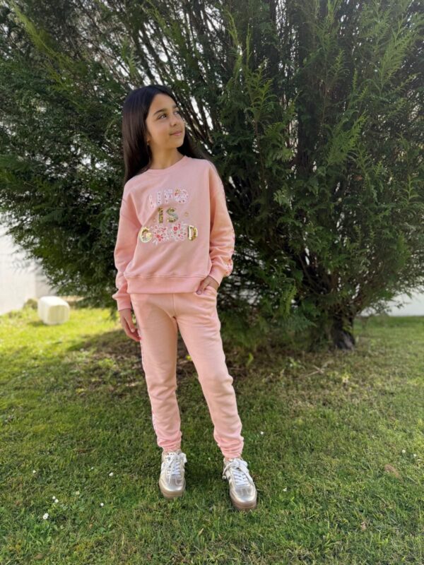 Conjunto sudadera pantalón largo rosa life is good desde 4 años hasta 15 años - Imagen 2