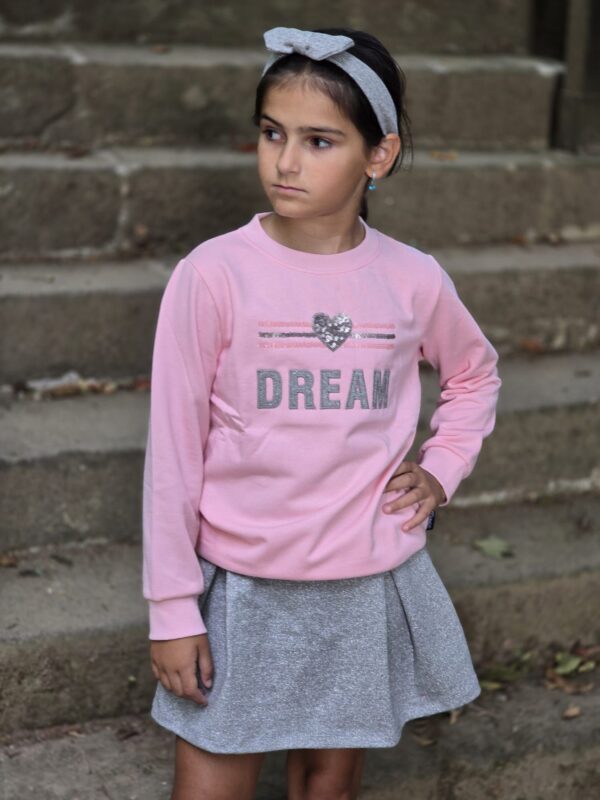 Conjunto sudadera rosa falda plateada brillo y felpa desde 4 hasta 12 años - Imagen 2