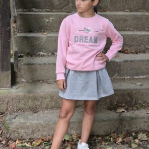 Conjunto sudadera rosa falda plateada brillo y felpa desde 4 hasta 12 años