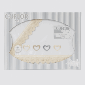 Sabana algodón cuna blanca y beige corazones