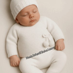 Conjunto lana blanco jersey capota y polaina desde 00 hasta 6 meses C9004