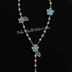 Rosario comunión perlas y flores azul 93236