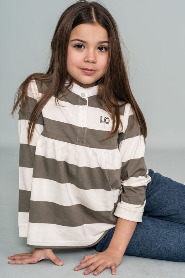Polo niña rayas beige y verde ELE.O desde 3 años hasta 12 años - Imagen 2