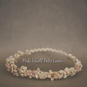 corona ceremonia infantil flores rosa y beige 55871