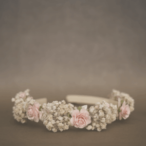 Diadema ceremonia flores rosa y beige 55860