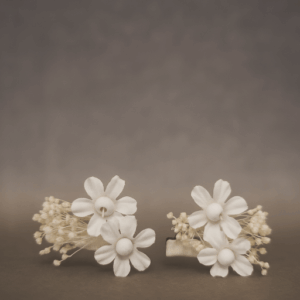 Pack 2 pinzas ceremonia flores blanca beige 93370