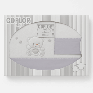 Sabana coche coralina osito blanca y gris
