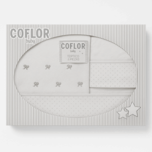 Sabana coche coralina chupetes blanca y gris