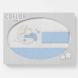 Sabana coche coralina osito luna blanca y azul