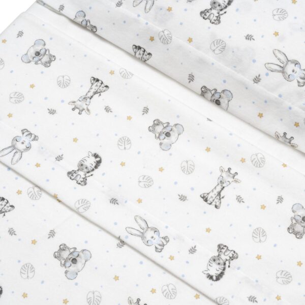 Sabana coche coralina animales blanca y puntitos celestes interbaby