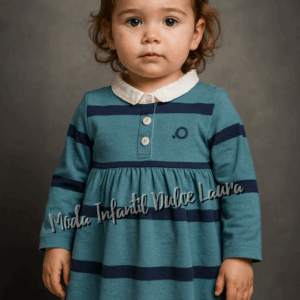 Vestido polo rayas marino y verde ELE.O desde 18 meses hasta 4 años 221120601