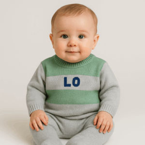 Conjunto jersey y polaina punto algodón Nicky rayas verde y gris 187742901 desde 0 hasta 18 meses