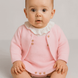 Conjunto lana peto camisa y rebeca rosa C7105 desde 1 mes hasta 24 meses
