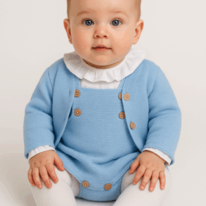 Conjunto lana peto camisa y rebeca azul C7105 desde 1 mes hasta 24 meses