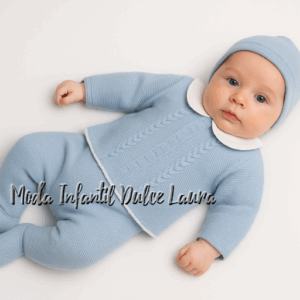 Conjunto lana 3 piezas azul eléctrico cuello bebé desde 00 hasta 12 meses C9005