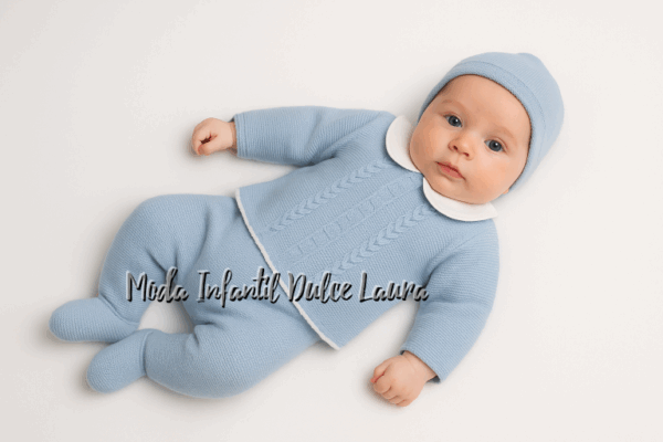 Conjunto lana 3 piezas azul eléctrico cuello bebé desde 00 hasta 12 meses C9005