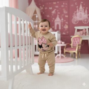 Chándal minnie beige y lazo rosa desde 12 meses hasta 36 meses