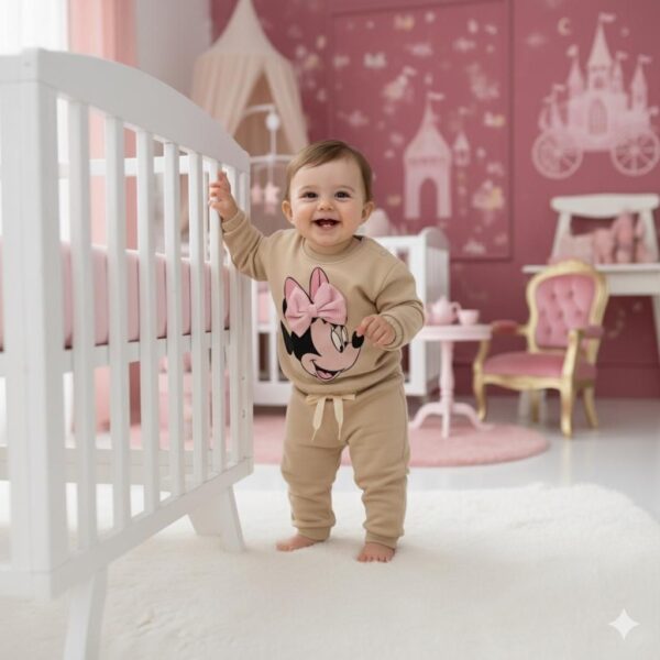 Chándal minnie beige y lazo rosa desde 12 meses hasta 36 meses