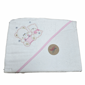 Capa de baño 1 metro x 1 metro osito blanca y rosa