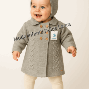 Abrigo lana gris más capota A5601 1 mes hasta 24 meses