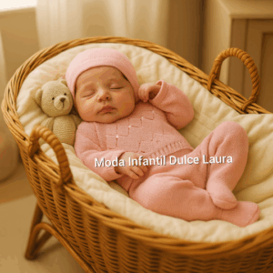 Conjunto lana jersey polaina y capota rosa maquillaje desde 00 hasta 6 meses C9023