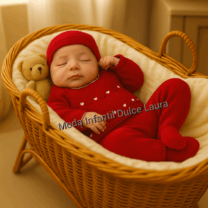 Conjunto lana jersey polaina y capota rojo desde 00 hasta 6 meses C9023