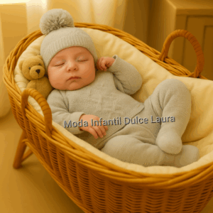 Conjunto lana 3 piezas color gris desde 00 hasta 6 meses C9012