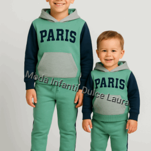 Conjunto sudadera pantalón verde Paris desde 2 hasta 14 años
