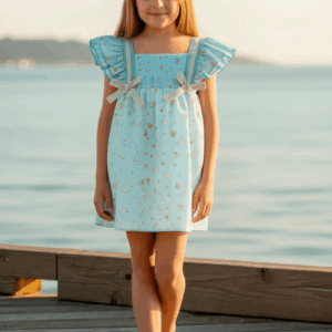 Vestido turquesa estampado gatitos desde 1 año hasta 8 años familia Módena ver0551