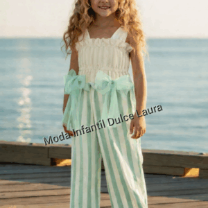 Mono rayas verde y beige lazos tul desde 6 hasta 12 años familia Trieste ver1275