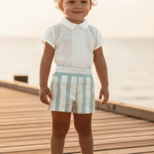 Conjunto ceremonia rayas verdes y beige familia Trieste ver0278 desde 12 meses hasta 48 meses