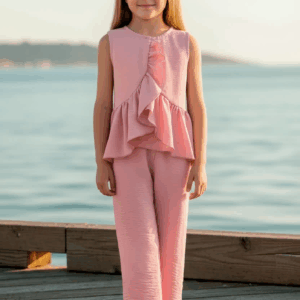 Conjunto pantalón camisa rosa maquillaje familia Trieste ver1271 desde 4 hasta 12 años