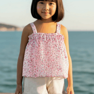 Conjunto blusa flores y pantalón corto beig familia Palma ver1273 desde 4 hasta 12 años