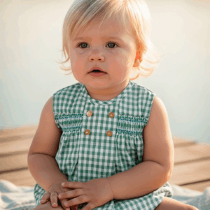 Pelele bombacho cuadritos verde y blanco familia Turín ver0935 desde 3 m hasta 12 meses