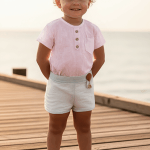 Conjunto camisa corta rosa y pantalón corto beige familia Palma ver0280 desde 12 m hasta 48 m