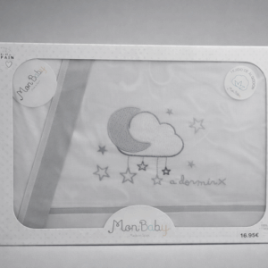 Sabana algodon minicuna blanca y gris