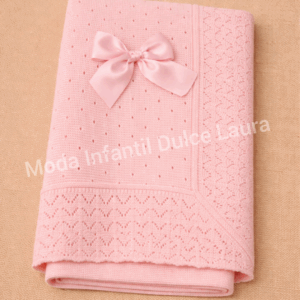 Toquilla hilo encajes lazo rosa bebé MT1001