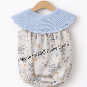 Pelele tela e hilo estampado dinosaurios color azul desde 0 hasta 12 meses p1315