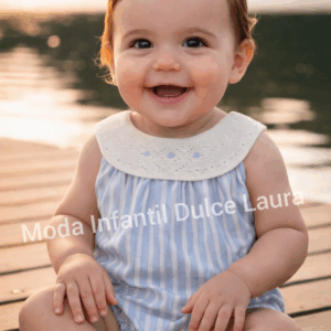 Pelele tela y punto rayas azul y blanco desde 0 hasta 12 meses p1311