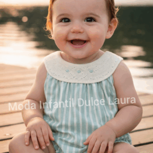 Pelele tela y punto rayas verde y blanco desde 0 hasta 12 meses p1311