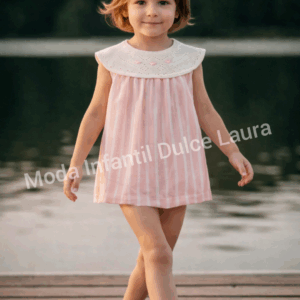 Vestido tela e hilo rayas rosa y blanco desde 0 hasta 12 meses v1311