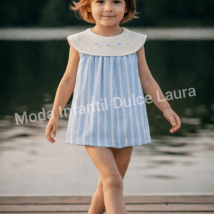 Vestido tela e hilo rayas azul y blanco desde 0 hasta 12 meses v1311