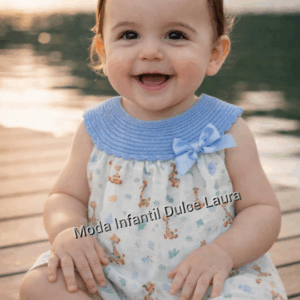 Vestido hilo y tela estampada jirafas azul eléctrico desde 0 hasta 12 m v1316